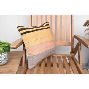 Oreiller en laine Kilim beige de luxe 16x16 pouces tissé oreiller moelleux à imprimé floral vintage pour la literie ou le sol - Product Image 2