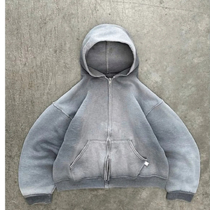 High Quality 100% Cotton Custom Zipper up Puff Print 3D Foam Fleece Blank Men Hoodies Full Zip Oversized Zipped Hoodies - Product Image 4