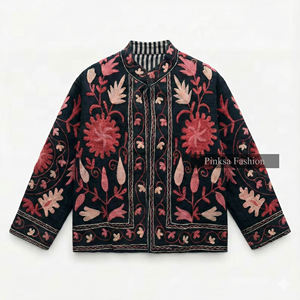 Manteau court ethnique vintage en velours noir, style bohème, brodé à la main, motif floral, écologique, luxe pour femmes, hiver - Product Image 6