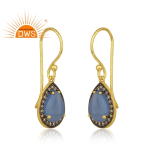Pendientes colgantes de piedras preciosas de Calcedonia azul y circonita cúbica natural chapada en oro de 18 quilates, joyería fina Demi, superventas - Product Image 2