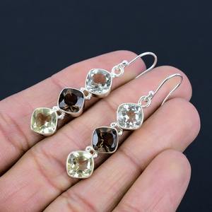 925 <b>Solid</b> Sterling <b>Silver</b> Smoky Topaz Gemstone Spinner Dangle <b>Earrings</b> <b>Silver</b> Wedding Gift <b>Earrings</b> Jewelry for Women & Girls - Product Image 2
