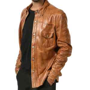 Chemises décontractées pour hommes en cuir de qualité, nouveau design, manches longues, respirantes, tricotées, fermeture éclair, écologiques, style automne - Product Image 3