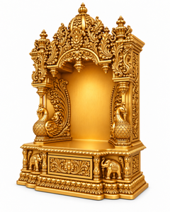 Big Size Peacock Carved Pillars Wooden Mandir For <b>Home</b> Traditional Mayur Style Hand Carved Gold Polish Teak Wood <b>Temple</b> USA - Product Image 4
