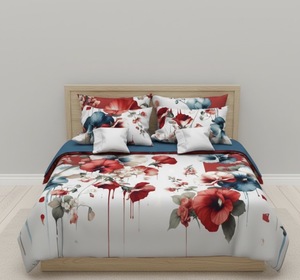 Luxury King Size 100% Cotton Bedding Set with Folded 2 <b>Pillow</b> Covers Soft Touch Bold Red & <b>Blue</b> Solid - Product Image 2