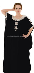 Loose Plus Size Black <b>Kaftan</b> <b>for</b> Muslim <b>Women</b> With Silver Embroidery and Beads Work High Quality - Product Image 2
