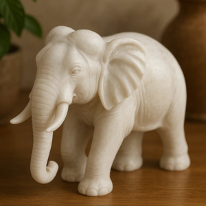 Estatua de elefante de mármol blanco de diseño moderno hecha a mano, escultura decorativa para interiores para hogares, oficinas, mandirs y regalos - Product Image 1