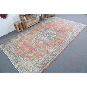 Tapis turc vintage 5,3x9 pieds, grand tapis, tapis en laine camouflage orange et bleu - Product Image 2