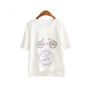 2024 último diseño OEM transpirable media manga Impresión de ciclo personalizado Logo suelto mujer verano XL talla camiseta suministro al por mayor - Product Image 3