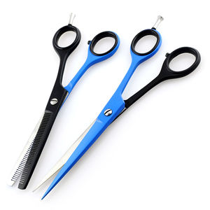 Peluquero profesional SS 420, tijeras de adelgazamiento para corte de pelo de acero inoxidable con revestimiento negro y azul, herramienta de belleza con punta de hoja Roma - Product Image 4