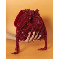 Pochette Potli Indienne Faite à la Main, Style Bohème, Broderie Géométrique à Pompons, en Polyester Durable, Ornée de Diamants et de Chaînes de Perles, Personnalisable