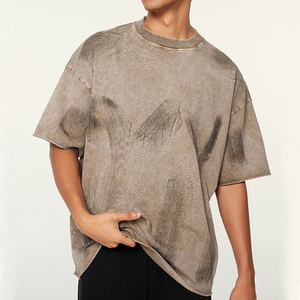 T-shirt pour hommes T-shirt vierge surdimensionné Lavage à l'acide T-shirts vintage courts et décolorés pour hommes - Product Image 3