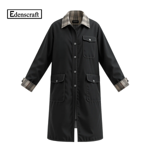 Manteau long décontracté pour femme en tissu doux bleu clair, boutonné sur le devant, avec poches à rabat, uni, teint, respirant, écologique, pour l'hiver - Product Image 2