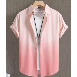 Camisa Casual de Manga Corta para Hombre, con Degradado de Color, Cuello Clásico, Transpirable, de Poliéster Popelina, para Verano - Product Image 3