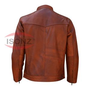 แจ็คเก็ตหนังแกะแท้สีแทนแบบวินเทจสำหรับผู้ชาย  แจ็คเก็ตหนังแกะสั่งทำพิเศษ - Product Image 2
