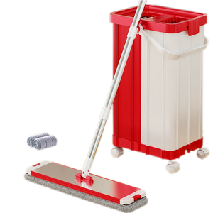 Meilleurs articles de nettoyage à domicile balai serpilliere produit ménager à roulettes 360 vadrouille et seau en microfibre plat avec séparateur d'eau - Product Image 1