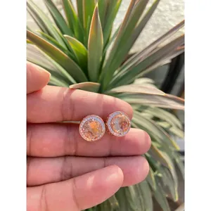 925 Silver Round Morganite <b>Stud</b> <b>Earrings</b> Gold Plated with Bezel Setting for Wedding or Engagement - Product Image 3