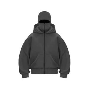 Sweat à capuche pour homme à double couche personnalisé, masque en polaire à fermeture éclair Ninja Balaclava, poids lourd, brodé, automne-hiver, sweat à capuche surdimensionné - Product Image 3