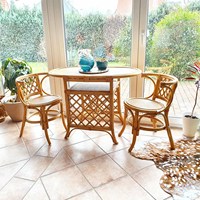 Mesa de comedor compacta de ratán con juego de sillas, mesas y sillas modernas a precio económico para muebles de comedor