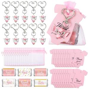 Baby Shower Ange Porte-clés Étiquette Autocollant Cartes Organza Sacs pour Baptême Fête Rose Baby Shower Party Favors - Product Image 3