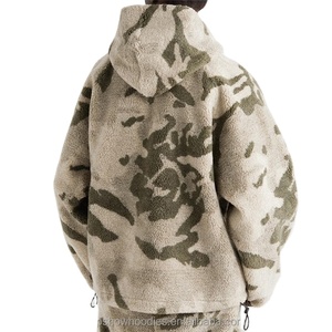 Sudadera con Capucha de Franela con Media Cremallera y Estampado Digital de Camuflaje, Holgada, con Dobladillo Elástico Personalizado OEM, Unisex, para Invierno - Product Image 2