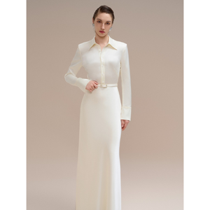 En stock vêtements pour femmes robe robe à manches longues robe de jour Audrey tissu de haute qualité vêtements pour femmes blanc fabricant vietnamien - Product Image 1