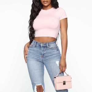 Camiseta ajustada de manga corta de algodón acanalado para gimnasio personalizada con cuello redondo para bebé, ropa de calle Sexy para mujer, Top corto de verano para fiesta y discoteca - Product Image 5