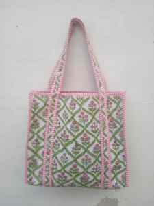 Sac fourre-tout matelassé en coton imprimé bloc à main sac à provisions de marketing de fantaisie avec poignées pour cadeaux - Product Image 2