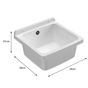 Lavabo Moderno Mongardi Bianco 39L X 39P X 24H cm, Montaggio a Parete, in Resina Resistente agli Acidi per Uso Interno ed Esterno - Product Image 2