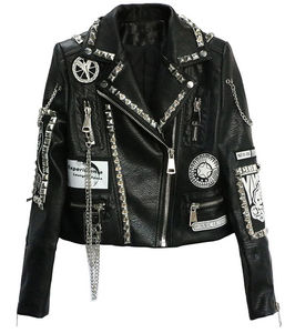 Chaquetas de estilo personalizado de moda Spike Stud moto Rock Punk Spike tachonado motociclista chaquetas de cuero genuino - Product Image 3