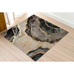 Tapis imprimé marbre beige, design moderne, lavable en machine, grande taille, tapis doux non tissé - Product Image 5