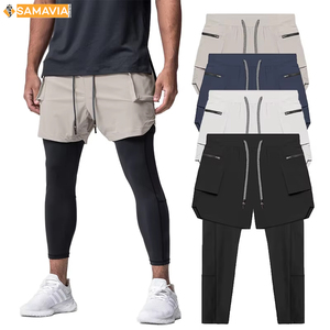 Pantalones cortos transpirables de secado rápido con estampado Digital sólido para hombre, ropa informal de tela de estambre a la moda, gimnasio elegante, correr, entrenamiento deportivo - Product Image 4