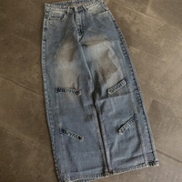 Jeans cargo en denim délavé vintage personnalisé pour homme, style Y2K streetwear, coupe ample à panneaux incurvés, jambe large, multi-poches, coupe arquée - Fabricant
