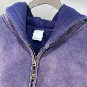 Sweats à capuche de poids lourd 420gsm personnalisés avec fermeture à glissière brodée de poudre marinée antique de haute qualité imprimée pour l'hiver numérique - Product Image 6