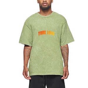 Custom Washed Green Oversized T Shirt Vintage Logo Tee Men Women Loose Fit Green Oversized Tee Wholesale - Product Image 1