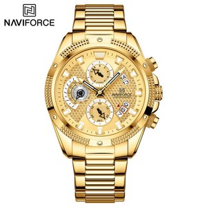 NAVIFORCE 8021 Montre Homme Sport Homme Montre Bracelet Top Marque Luxe Chronographe <span class=keywords><strong>Noir</strong></span> Or <span class=keywords><strong>Acier</strong></span> Inoxydable Quartz <span class=keywords><strong>Horloge</strong></span> Homme - Product Image 1