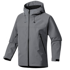 Nouvelle arrivée Unisexe Soft Shell Veste Printemps Coupe-Vent Imperméable À Manches Longues Avec Fermeture Éclair À Capuche Manteau Couleur Unie pour homme - Product Image 4
