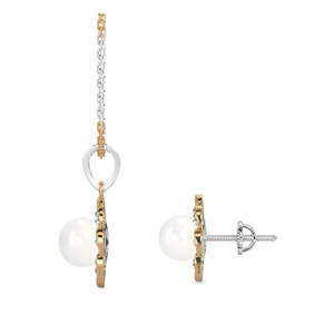 NOVAMART Fine 925 Sterling Silver <b>Pearl</b> <b>Lotus</b> Pendant Earring Chain Set Gold Rhodium Plated Gift for Women & Girls Wholesale Exp - Product Image 3