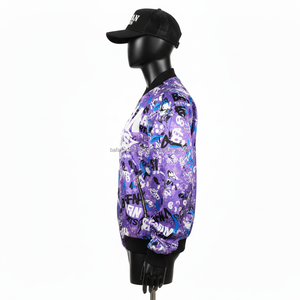 Chaqueta de Satén Premium para Mujer, Color Morado Vibrante, Estampado Gráfico en Toda la Superficie, Sublimación, Logotipo Personalizado, Chaquetas de Satén para Mujer - Product Image 3