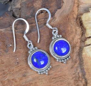 Boucles d'oreilles en pierres précieuses Lapis Lazuli femmes bijoux de mode 925 boucles d'oreilles en argent Sterling massif pour femmes filles boucles d'oreilles en argent - Product Image 2