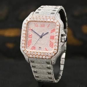 VVS-VS forme carrée en acier inoxydable cadran romain rose verre Moissanite diamant Quartz montre de mode simple - Product Image 1