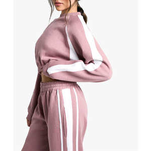 Ensemble survêtement personnalisé pour femmes en nylon/coton brodé, style uni, décontracté, sweat-shirt et pantalon de jogging d'hiver, ensemble deux pièces, haut long - Product Image 4