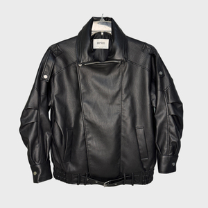 Giacche <span class=keywords><strong>Oversize</strong></span> in Ecopelle per <span class=keywords><strong>Donna</strong></span>, Stile Motociclista, Tinta Unita, Chiusura con Cerniera, Outfit alla Moda per Autunno/Inverno - Product Image 1