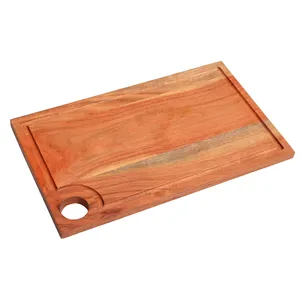 Planche à découper réversible en bois massif d'acacia, poignée antidérapante, compatible lave-vaisselle, logo personnalisé, planche à découper de cuisine, vente en gros - Product Image 4