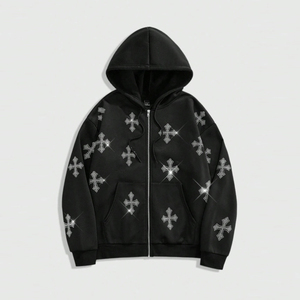 Venta al por mayor de algodón de alta calidad con cremallera Sudadera con capucha para los hombres logotipo personalizado Bling Rhinestone invierno con capucha sólido OEM servicio disponible - Product Image 1