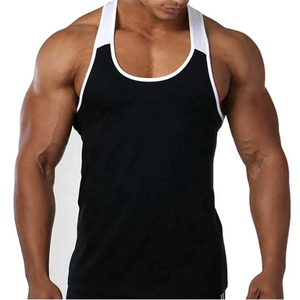Débardeur de gymnastique personnalisé pour hommes encolure dégagée ourlet droit t-shirt musculaire garniture contrastée entraînement Stringer doux athlétique Fitness Singlet - Product Image 2