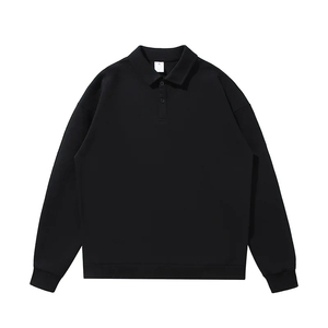 Men's <b>Navy</b> Blue Knitted Long Sleeve for Pullover Loose Fit Casual Button up Collar <b>Sweatshirt</b> 100% Cotton Fleece Winter Wear - Product Image 2