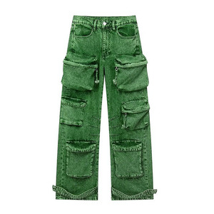 Hot Selling Women's Cargo Denim Pant for Summer Multi-pocket Ripped Straight Washable Retro Casual <b>Jeans</b> New Street Wear - Product Image 4