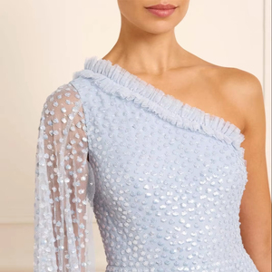 Simple Style Maxi Chiffon One-Shoulder <b>Overall</b> Frill A-Line Embroidery <b>Maternity</b> Casual Dress for Get-Togethers Prom Parties - Product Image 1