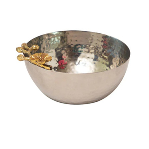 Cuencos de plata antigua con acentos dorados para decoración del hogar, cuenco decorativo de Metal con mango de rama para frutas, aperitivos secos - Product Image 4