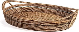 Plateau de service rectangulaire en rotin tissé à la main avec poignées Plateau décoratif en osier naturel pour la maison et la cuisine - Product Image 4